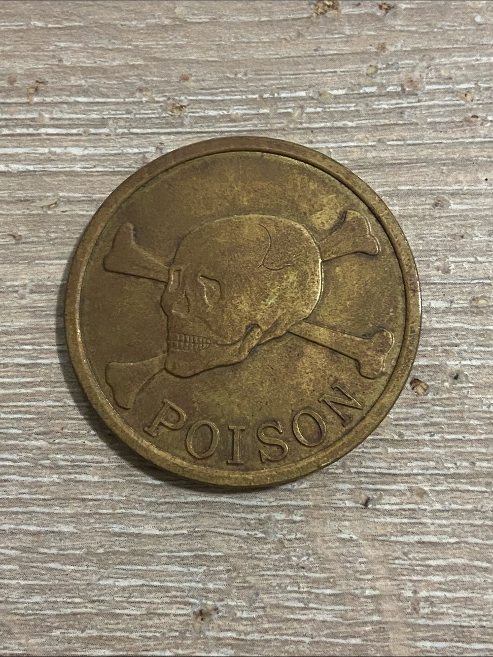 Vintage 1990s Metal POG Slammer Poison Skull Crossbones Yin Yang Brass